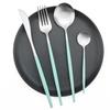 Matte Summer Mint Green Gold Spring Picnic Cutlery Set Stainless Steel Dinnerware Set 24Pcs Knife Fork Spoon Tableware Set Kitchen Dinner