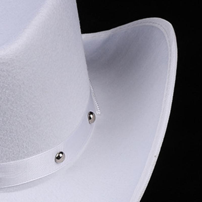 Western Style Cowboy Hat One Size White Cowgirl Hats with Studs Unisex Costume Top Hats Fedora Hat Halloween Props Caps