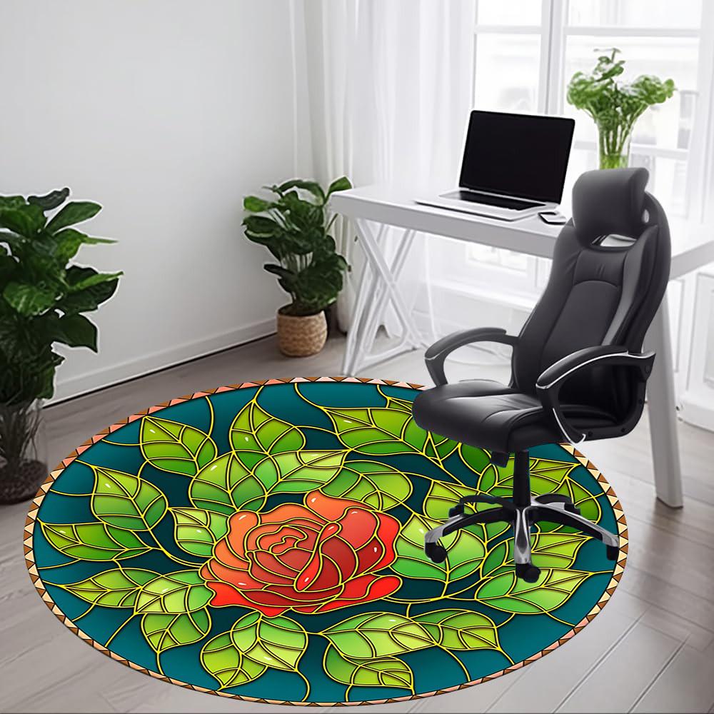 1pc Rose Stained Glass Chair Carpet for Office Machine Washable Rug for Office, Good Gift for Family or Friends Yy251225201