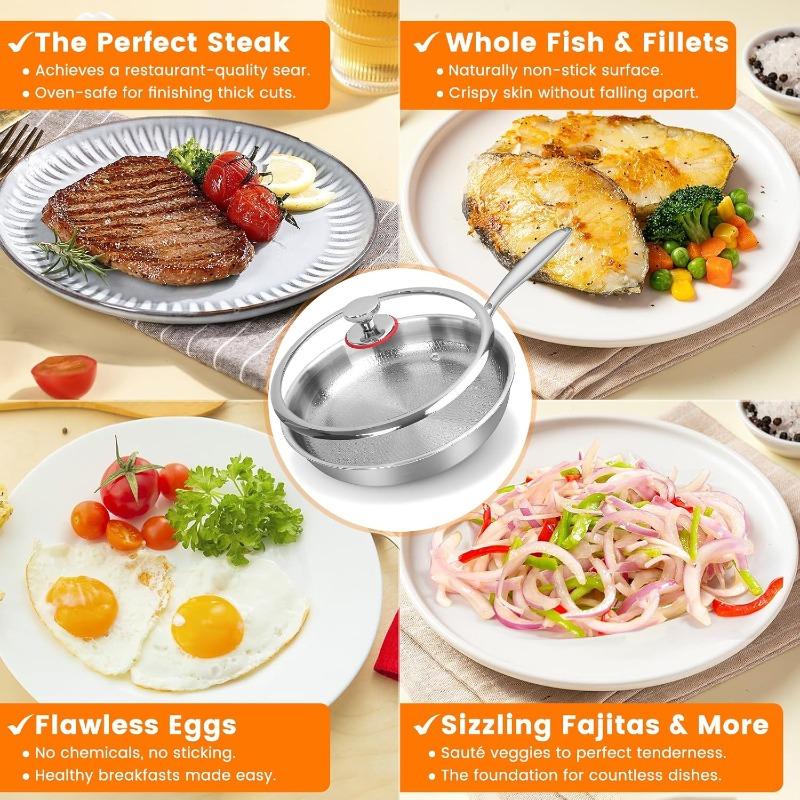 Upgraded Titanium Hammered Frying Pan with Lid Titanium Non-stick Frying Pan Scratch-Resistant Heats Evenly For All Stovetops