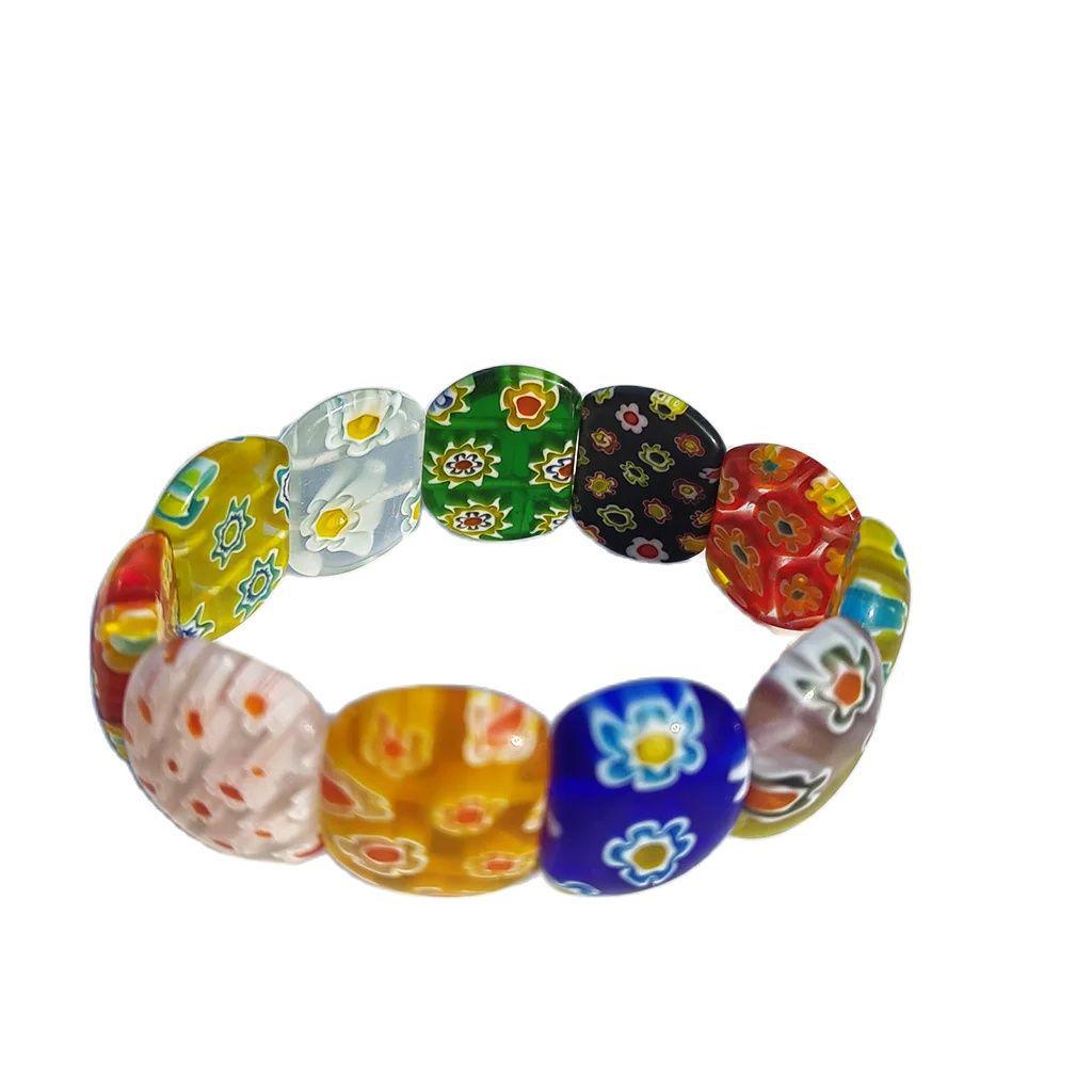 Braccialetto Fiore in Vetro Millefiori Colorato - Gioiello Statement di Grandi Dimensioni