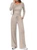 New Fall Sports Set Solid-Color Top and Wide-Leg Pants Two-Piece Set for Women