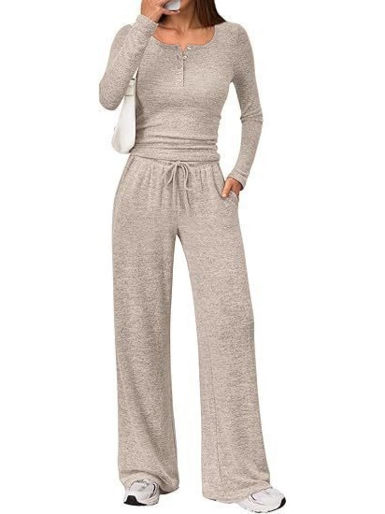 New Fall Sports Set Solid-Color Top and Wide-Leg Pants Two-Piece Set for Women