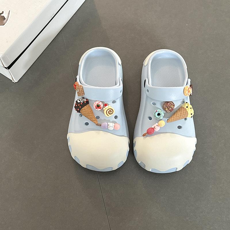 [BRSO] Cartoon cone soft-soled hole shoes are fashionable and versatile, cute, soft and cute in summer, and wear thick-soled cool slippers.