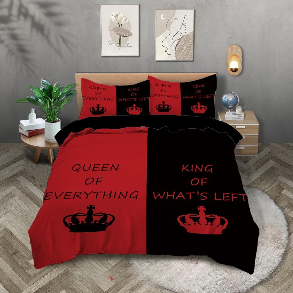 Crown love 2/3-teiliges Schlafzimmerset, Kindergeschenk Teenager Erwachsene Mikrofaser Doppelbett Bettbezug mit Reißverschluss Raumdeko