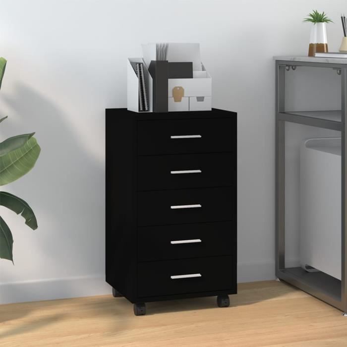 342671 vidaXL Armoire à tiroirs avec roulettes Noir Bois d'ingénierie