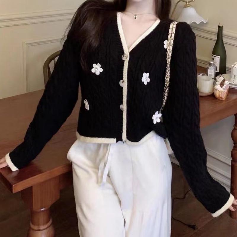 Cardigan de tricotat cu decolteu în V japonez, aluat prăjit, răsucire dulce, moale, blând, cardigan mic francez subțire, pulover haină pentru femei