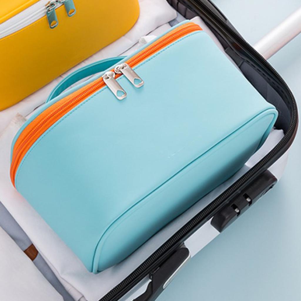 Cosmetic Bag Waterproof PU Leather Portable Fashionable Makeup Toiletry Bag with Handle for Daily