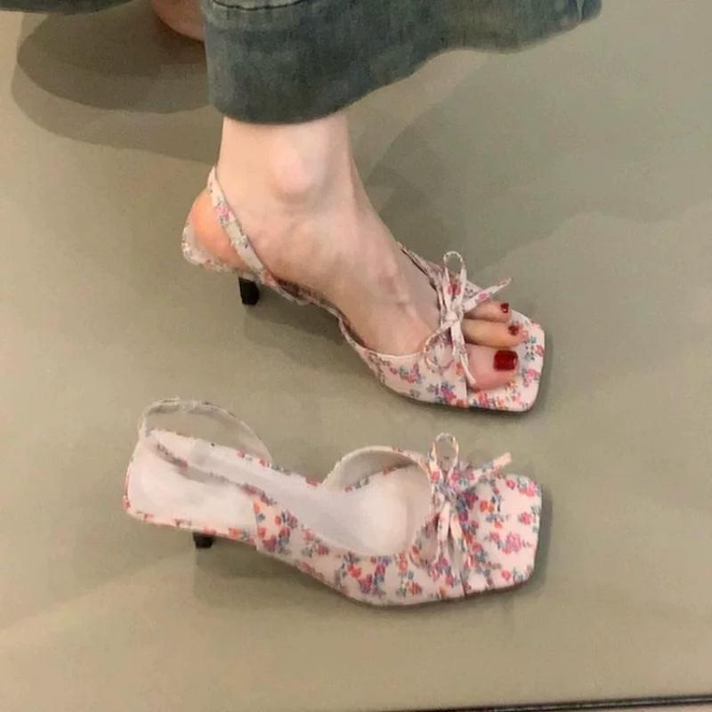 

Fashion Women High-heeled Sandals 2025 Summer French Elegant Outdoor High Heels Fashion Butterfly-knot Thin Heel Outdoor Ladies Sandals 40