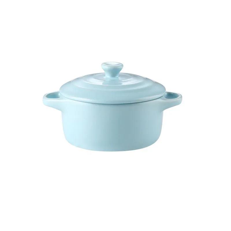 JUSTINLAU Kuchyňská miska s dvojitými uchy Keramická glazovaná pekařská mísa s víkem Domácí snídaňová mísa Mísa na napařovaný vaječný pudink Polévkové mísy