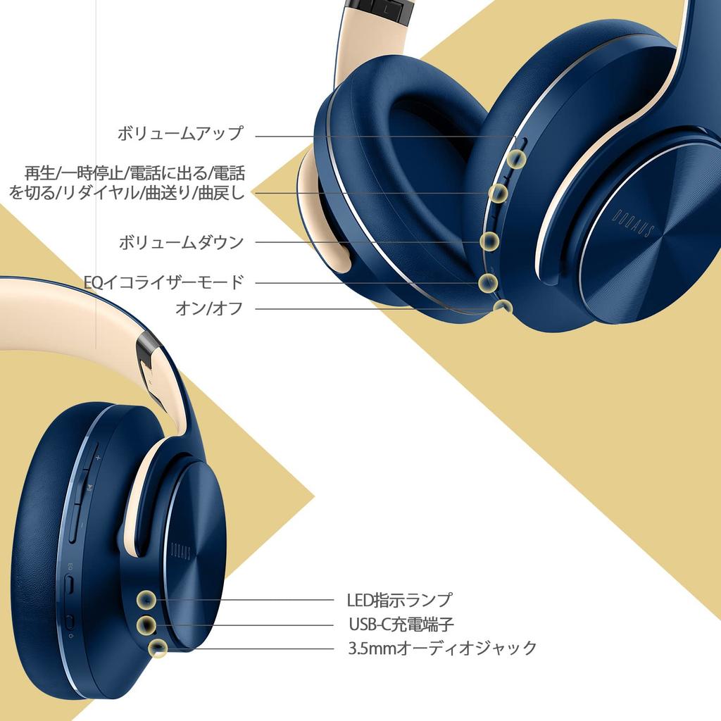 DOQAUS LIFE3 Bluetooth 5.3 Wireless Headphones, 50 Hours of Continuous Playback, 3 EQ Sound Modes, Over-Ear Headphones with Built-in Microphone,