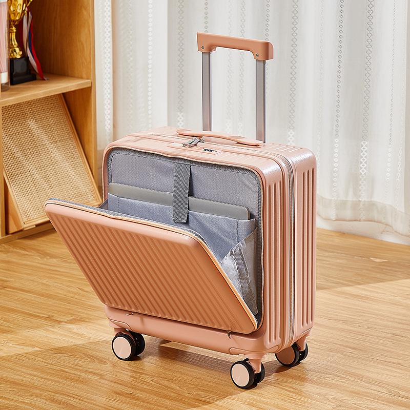 Front-Opening 20-Inch Carry-On Suitcase: Multi-Functional Trolley Case with Combination Lock for Men and Women.