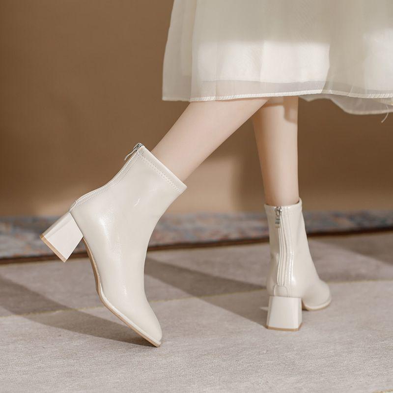 Damen Chunky Heel Chelsea Stiefeletten 2025 - Temperamentvolles Weiß, Mittelhoher Absatz, Herbst/Winter Stylisch Schlanke Passform