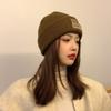 Hat Trendy Retro Sticker Couple Wool Hat for Women In Autumn and Winter Big Head Circumference Warm Korean Style Ear Protection Knitted Hat