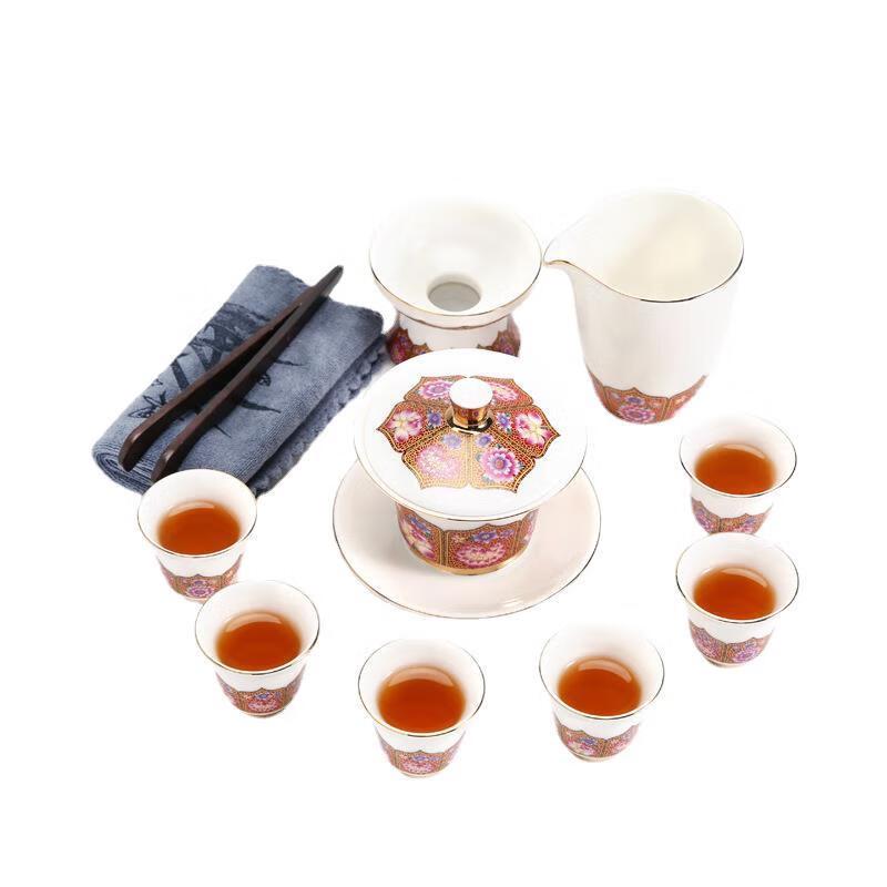 Chaxun Gold Filigree Enamel Blue & White Porcelain Tea Set