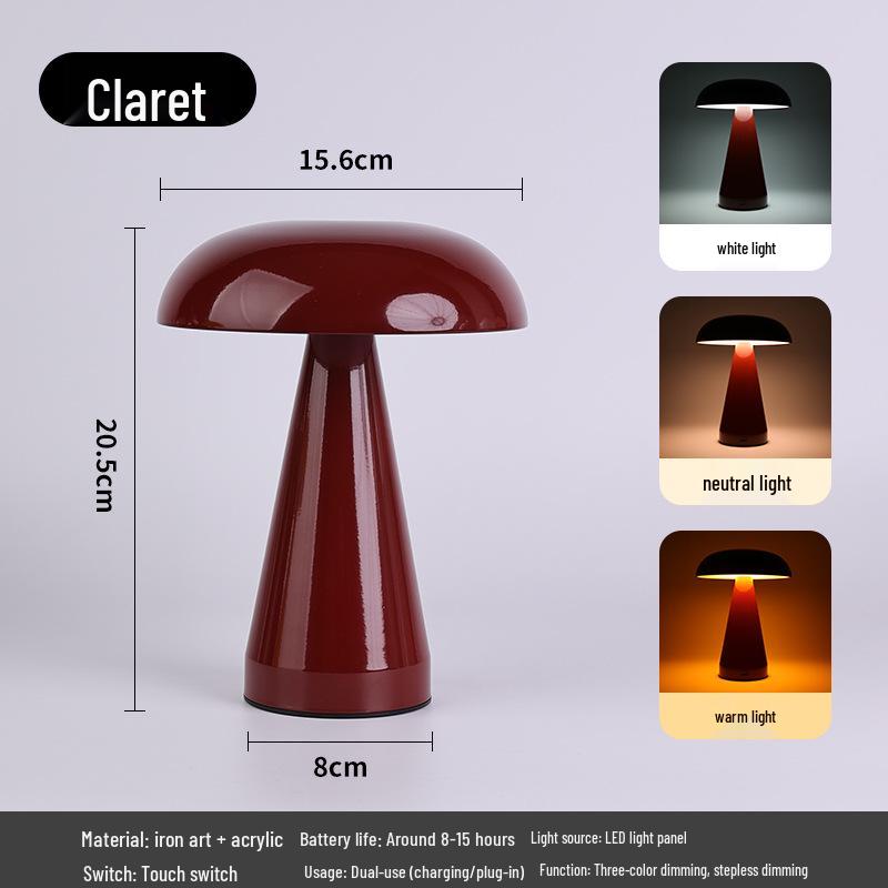Danish Mushroom Touch Table Lamp - Night Light for Bedroom, Bar, or Restaurant Decor