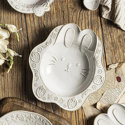 Piatto in Ceramica con Simpatico Cartone Animato in Rilievo Casa Tè Pomeridiano Dessert Piatti per Snack Creativo Squisito Set di Piatti da Pranzo per Bambini