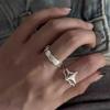 Korean Version of the Star Stacked Rock Pattern Ring 925 Sterling Silver Ins Wind Index Finger Ring Sweet Cool Ring Tide