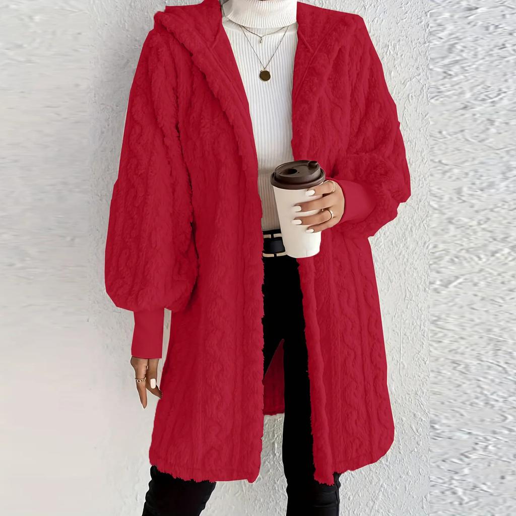 Women's Fashion Solid Color Long Sleeve Hooded Loose Fleece Jacket