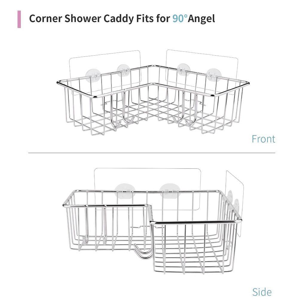 Adhesive Eco-Friendly Dual Tier Stainless Steel Bathtub Caddy Wall Mounted No Drill Bathroom Basket Storage Shower Shelf Corner