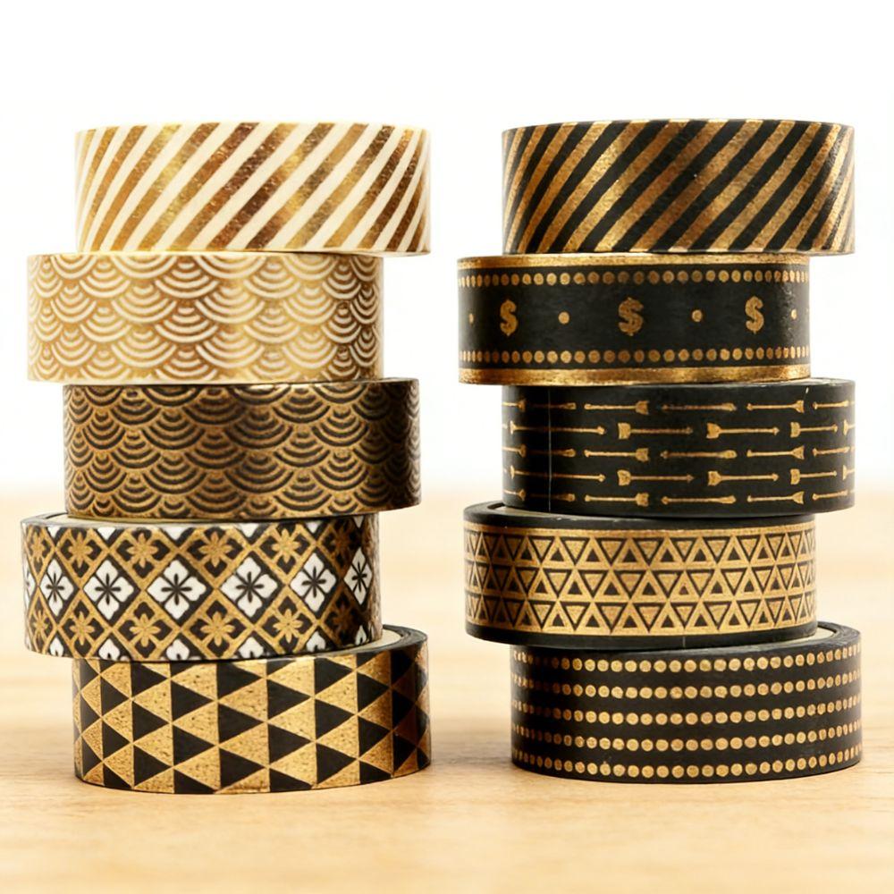 5/10pcs Black Gold Paper Tape DIY Gift Packaging Thin Gold Foil Printed Decoration Fashion Office Supply Stationery YMY