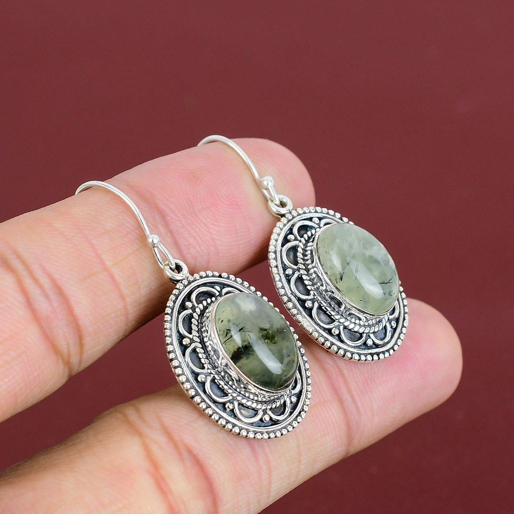 Moss Prehnite Earring Vintage Earrings Genuine Gemstone Earring 925 Sterling Silver Earring Unique Jewelry Handmade Earrings Gifts For Wife