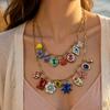 European Bohemian Enamel Flower Necklace - Hand-painted, Multi-layer Stackable Design for Women