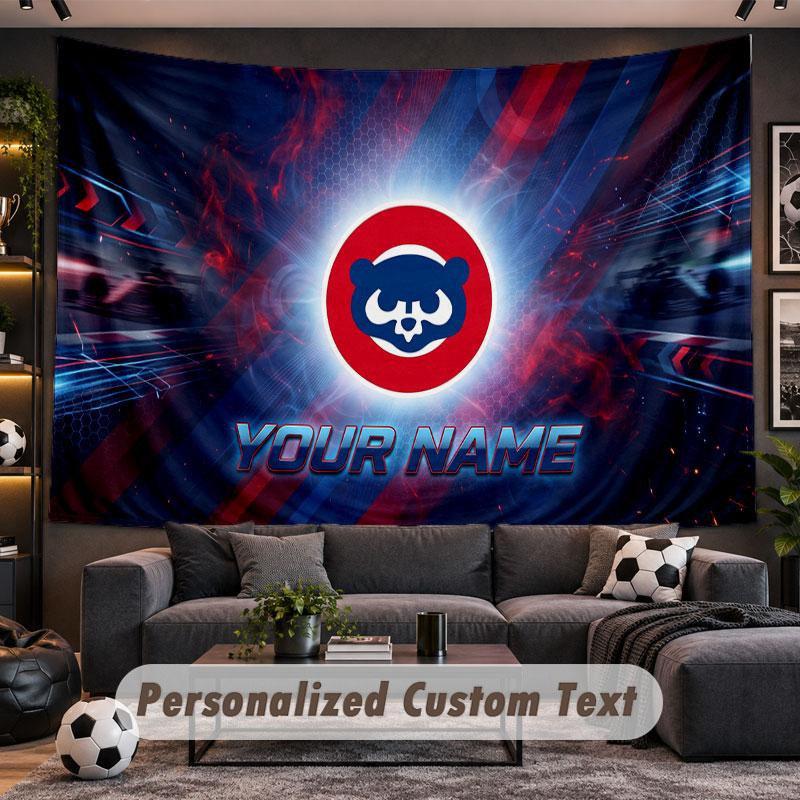 Wall Hanging Tapestry Custom NameChicago Cubs Pattern Personalized Printed Fabric Wall Decor
