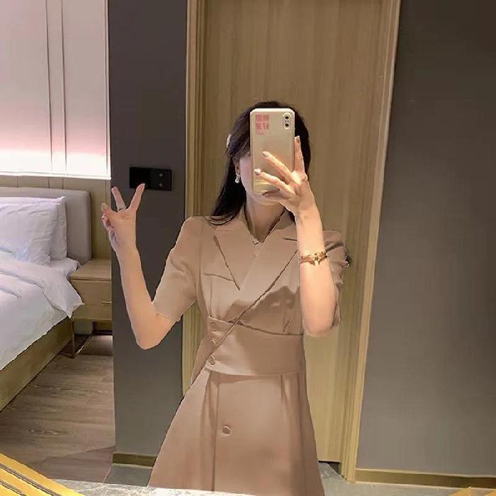 Women's Summer 2023 Slimming Suit Collar Dress – Short Sleeve, High-End Style