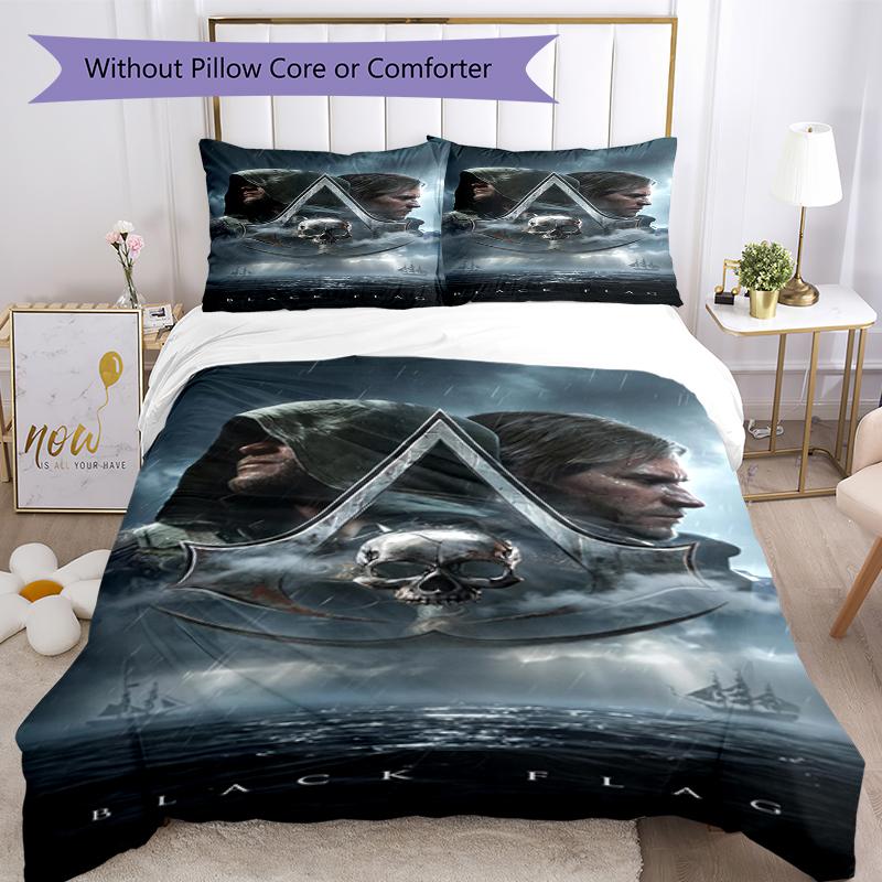 3-teiliges Assassin's Creed Bettwäsche-Set Bettbezug mit Verschluss Enthält 1 Bettbezug & 2 Kissenbezüge, Weich und Bequem für Alle Jahreszeiten.