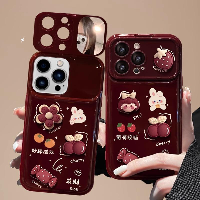Good persimmon lanyard in pairs is suitable for Apple 11PRO large window mobile phone case 11 flower girl doll 1 flip mirror