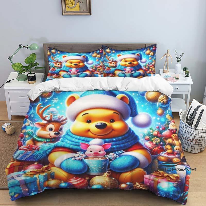 A Set of Pooh Bear Themed Bedding, 3D Digitally Printed, All-season Polyester Duvet Cover and 2 Pillowcases.