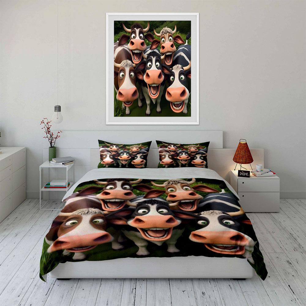Cartoon Cow Decor Set Funny Multiple Sizes Kid'S And Adults' Bedroom Exquisite 3Pc Bedding Set, Gift