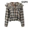 Peach Fleece Check Ruffle Blouse Gq2sh043f