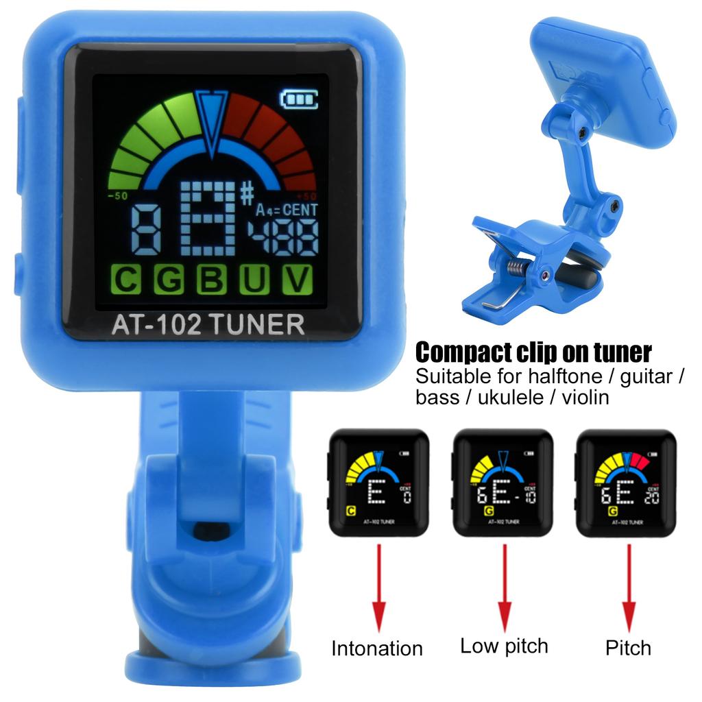   Guitar Clipon Tuner USB Re Able Builtin Battery Violin Ukulele AT102(Red )
