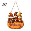 Durable Solid Wood Plaque Autumn Pumpkin Gnome Welcome Sign for Front Door, Rustic Hanging Thanksgiving Wall Ornament with Hemp Rope Fall Harvest Home