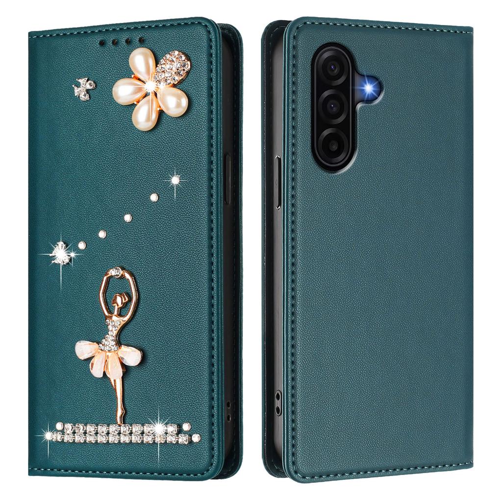 Pour Samsung Galaxy A57 5G Étui Motif Feuilles Florales Multiples Emplacements pour Cartes Fermeture Éclair Housse de Téléphone en Cuir avec