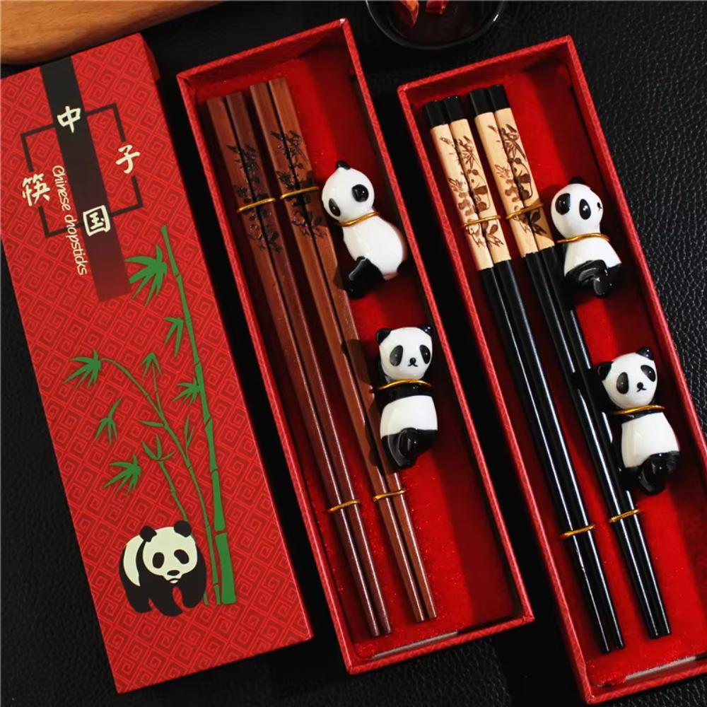 2 Pair Non-slip Panda Chopsticks Gift Set With Chopstick Rest Sushi Chopsticks  Present