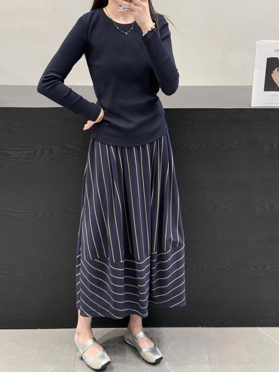 

Suchenqiu Women s Black Knit Autumn Pullover: Versatile Slimming Base Layer Top M (105-118 jin) темно-синий