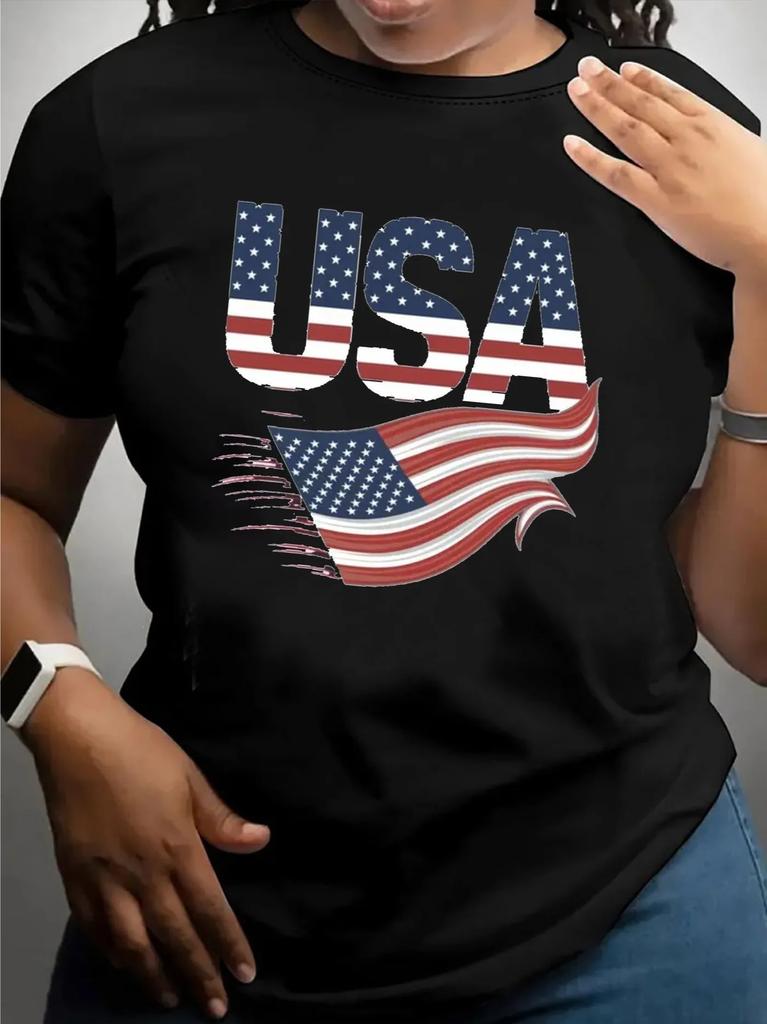 TXComfortable Crew Neck Soft Adorable Tees Flag USA T-Shirt for Women Casual Short Sleeve Summer Casual Streetwear Tops Tees