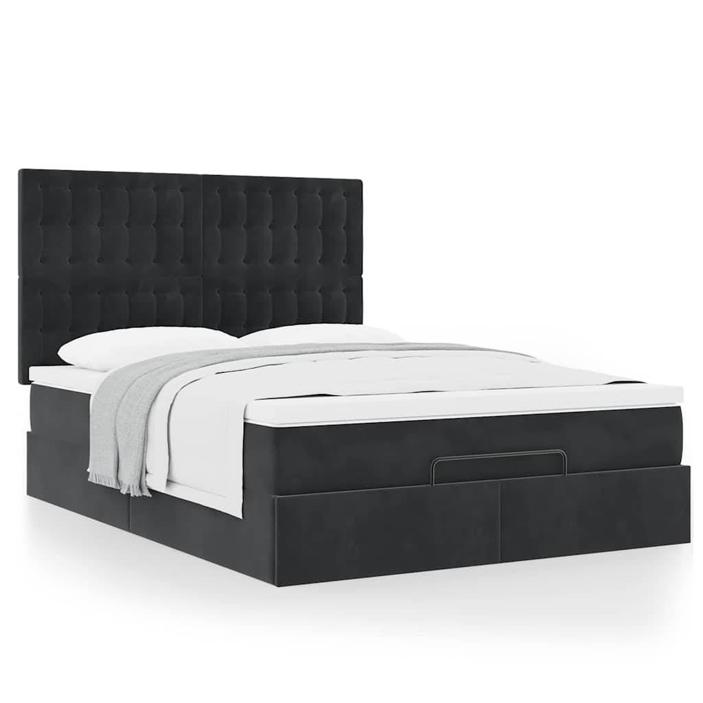 Ottoman Bed with Mattress Black 140 x 200 cm Velvet