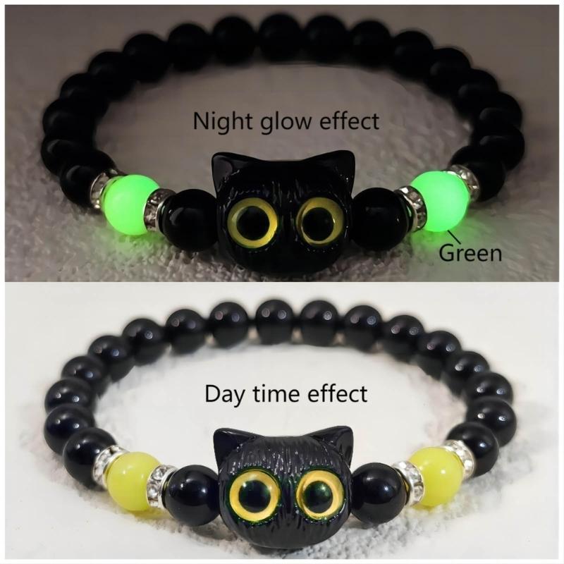 Lovely Bracelet Resin Luminous Bead Bracelet Comfortable Cat Hand Chain Great for Everyday Life and Dating