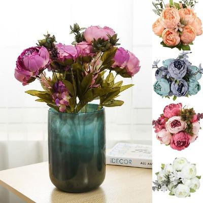 1 Bouquet Artificial Peony Tea Rose Flowers Camellia Silk Fake Flower Flores for DIY Home Garden Wedding Decoration