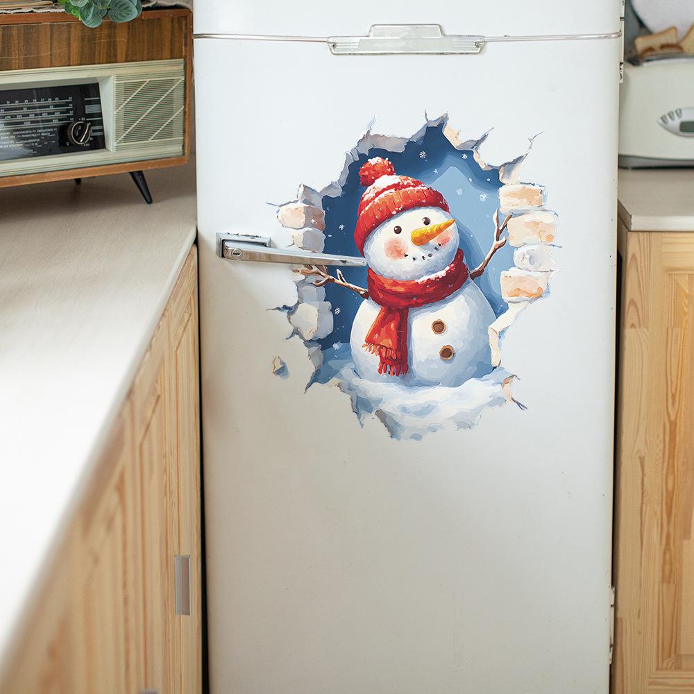 Wholesale of Cartoon Wall-breaking Christmas Snowman Festive Atmosphere Home Wall Beautification Stickers Self-adhesive for Export