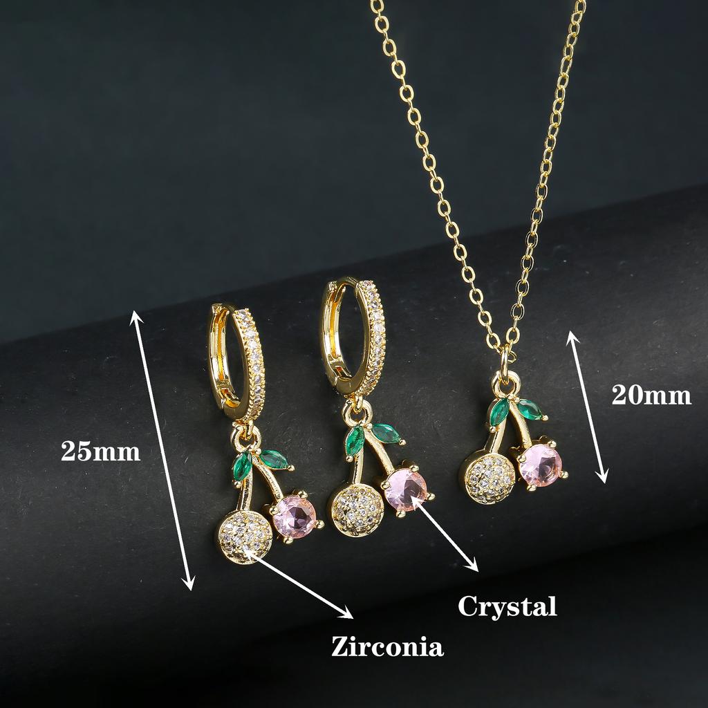 Light Luxury Crystal Zirconia Red Cherry Jewelry Set Earrings Necklace for Women Girls Sweet Jewelry Accessories Party Gifts
