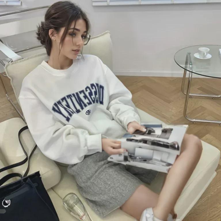 Women's Korean Letter Print Sweatshirts - Casual, Loose Fit, Round Neck for Autumn and Winter