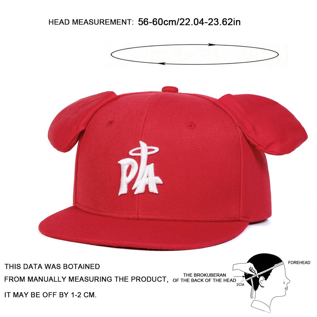 PLA Embroidery Baseball Hat Big Ear Decoration Adjustable Flat Top for Outdoor Travel