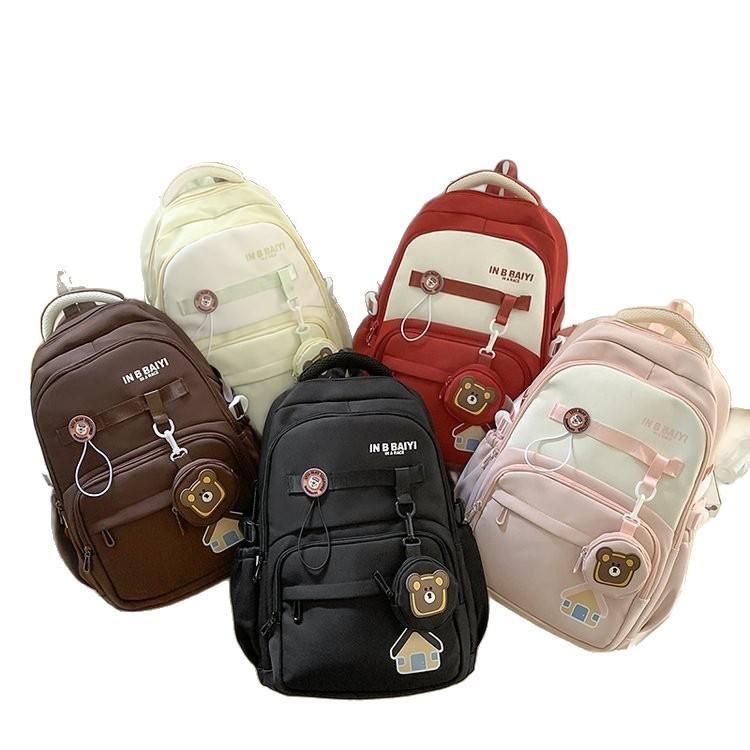 Schoolbag new schoolbag college students junior high school students girls lightweight simple ridge protection versatile large capacity backpack