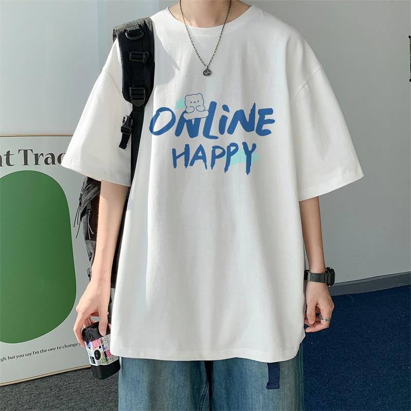 100% Cotton Printed Short Sleeve T-shirt Men's Half-sleeved Men's Fashion Brand Ins American Loose Body Shirt Men's Top