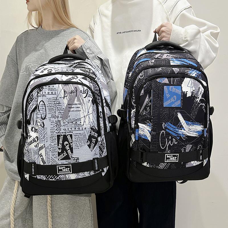 Zaino scolastico nuovo zaino di grande capacità moda zaino per studente delle scuole superiori e del college zaino da uomo graffiti stampa casual borsa da pendolare zaino tendenza